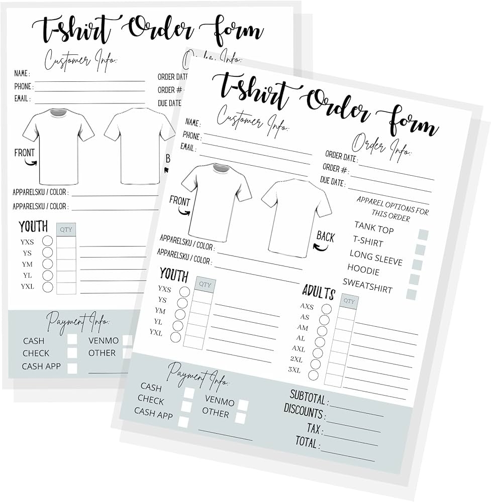 Free Printable T Shirt Order Forms
