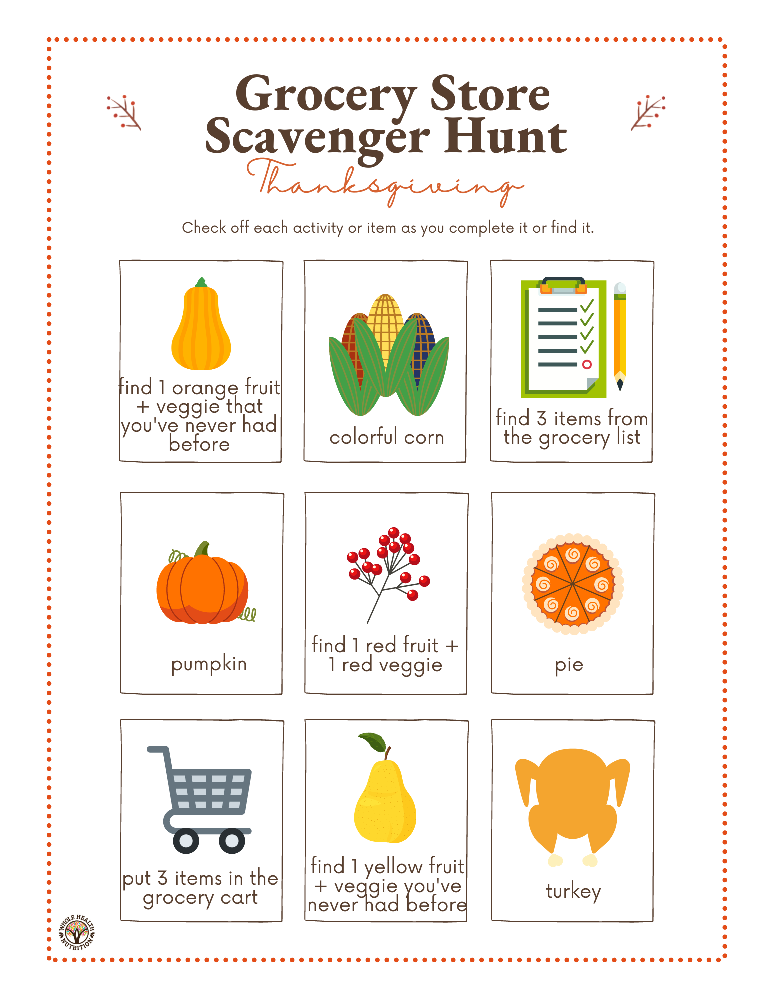 Thanksgiving Grocery Store Scavenger Hunt Whole Health Nutrition