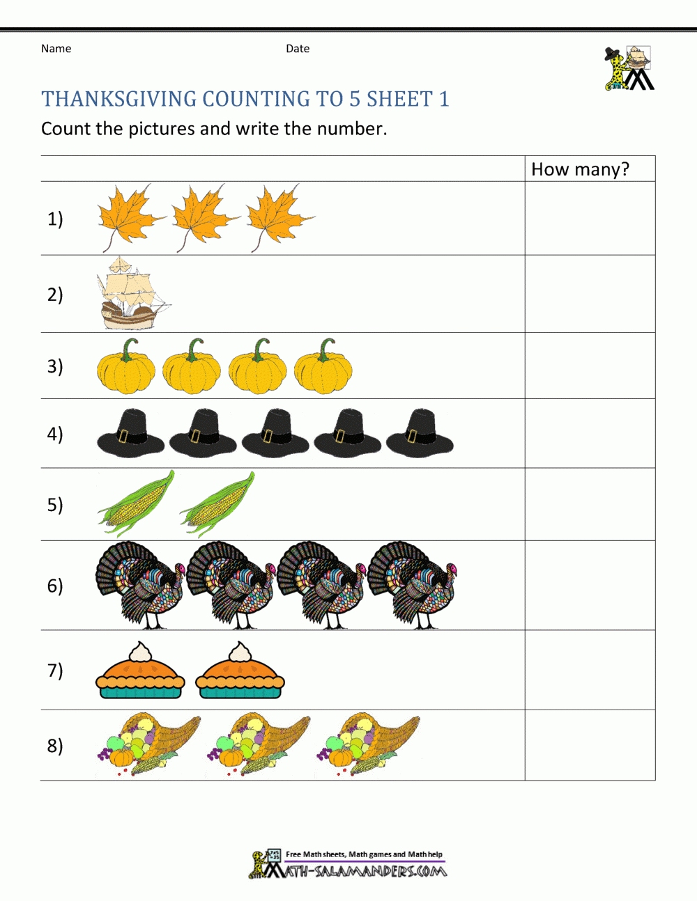 Thanksgiving Printables For Kindergarten Math Addition