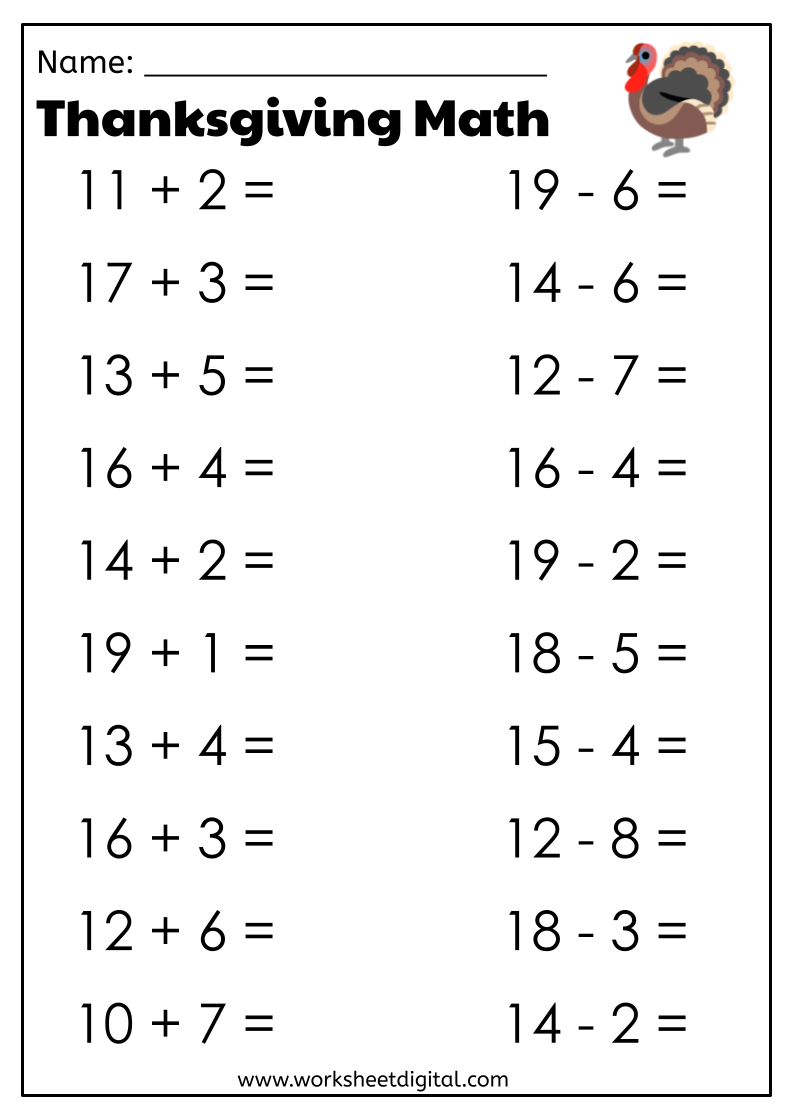 Thanksgiving Math Worksheet Digital 1 Teacher Made Resources