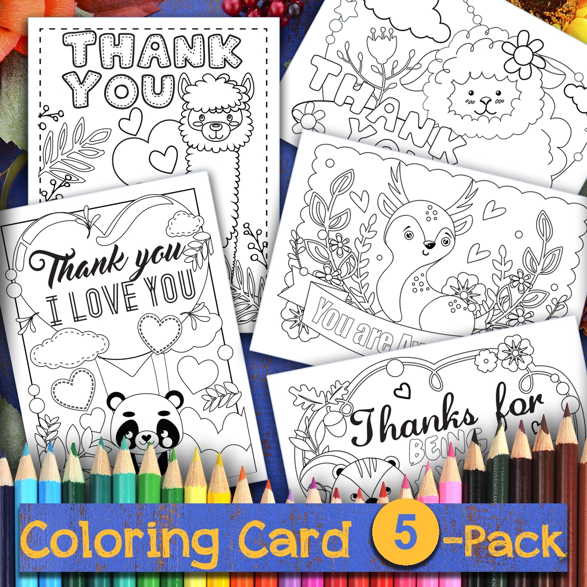 Thanksgiving Printable Coloring Thank You Cards 5 Pack Thank You Me
