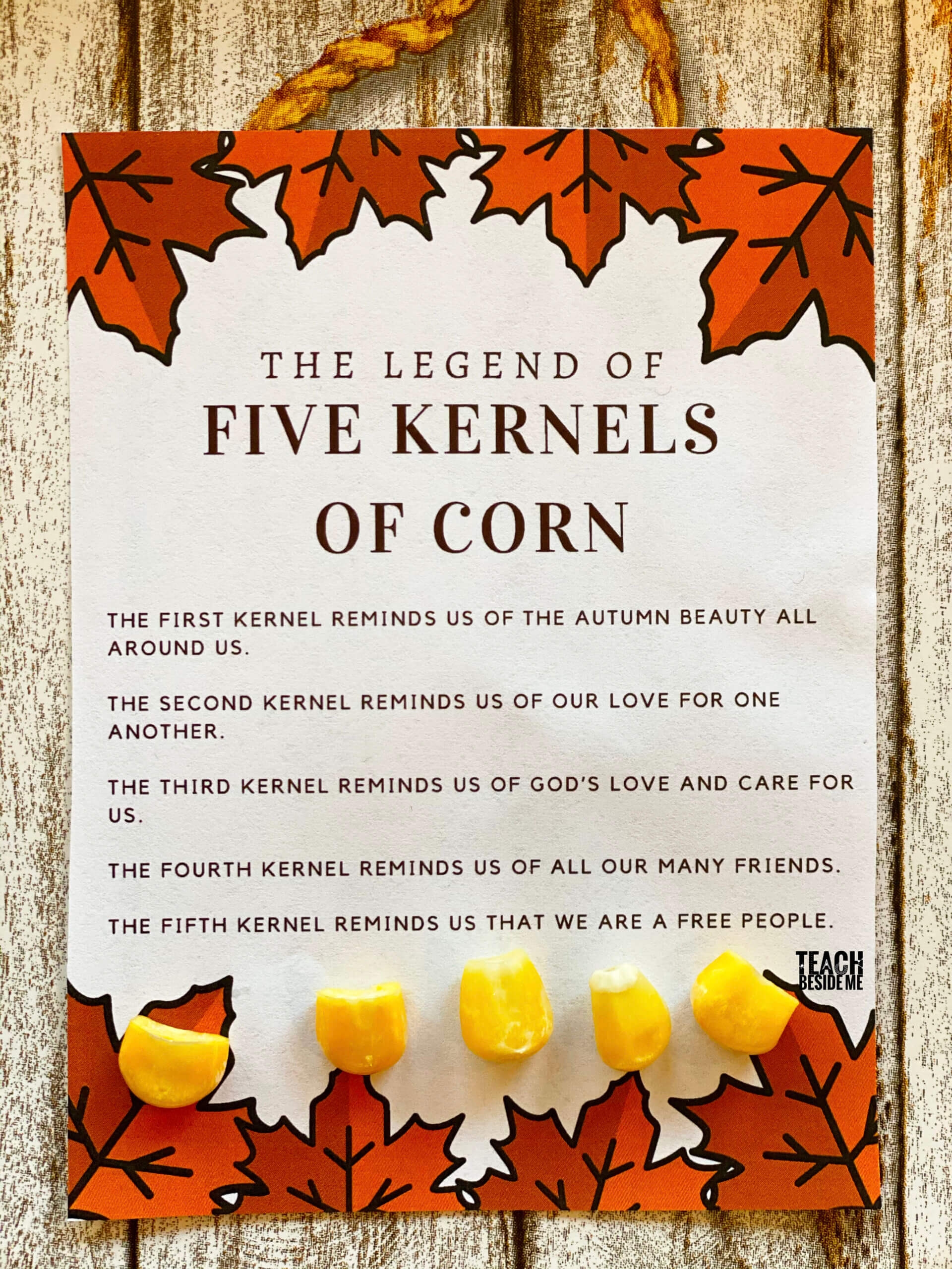Thanksgiving Tradition Five Kernels Of Corn Teach Beside Me