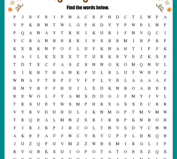 Thanksgiving Word Search FREE Printable