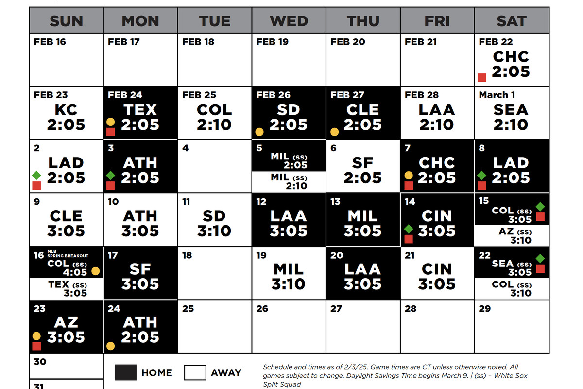 The Chicago White Sox Announce 2025 Spring Training Cactus League Schedule South Side Sox