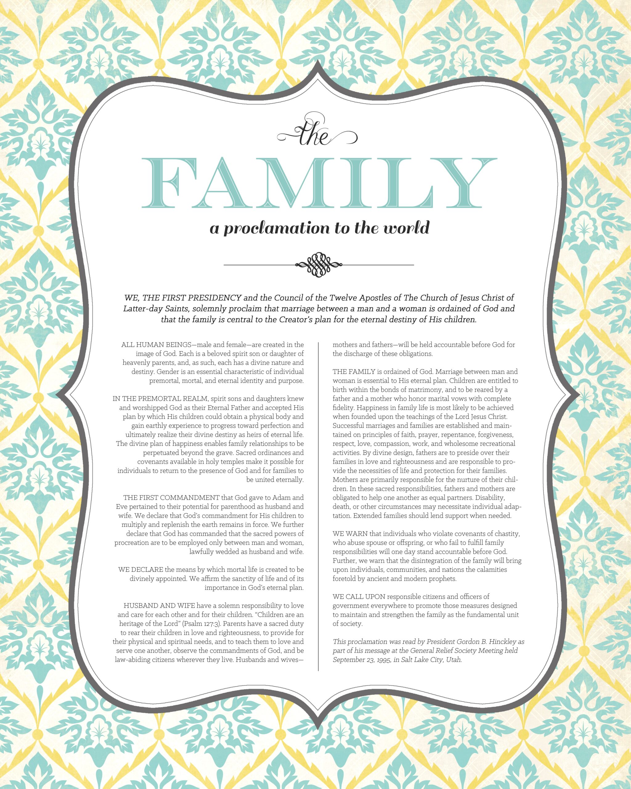 Printable Proclamation To The Family