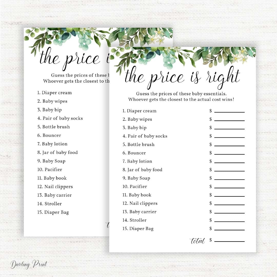 The Price Is Right Baby Shower Games Guess The Price Baby Shower Game Cards Printable The Price Is Right Games Greenery Baby Shower Etsy de