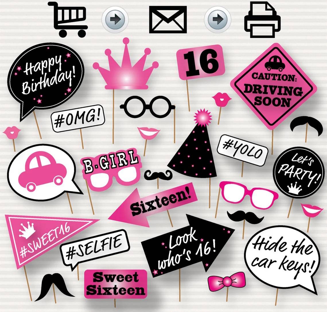 Printable Photo Booth Props Sweet 16