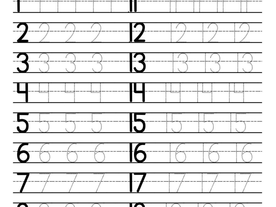 Tracing Numbers 1 20 Worksheets Free Printable Pdfs Teach Prints