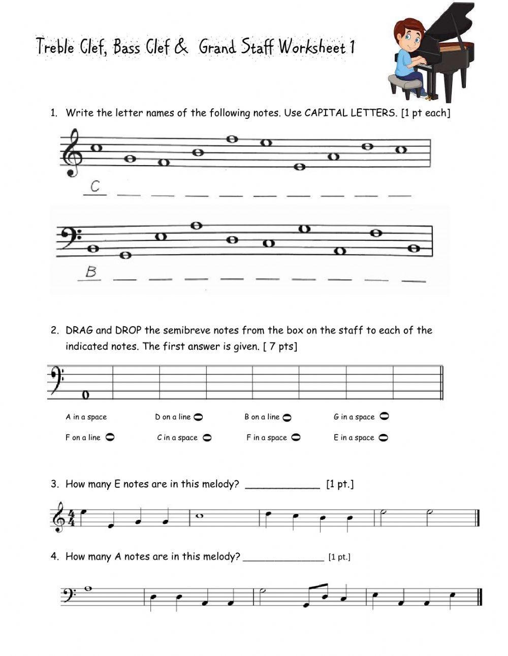 Treble Clef Bass Clef Grand Staff Worksheet Live Worksheets Worksheets Library