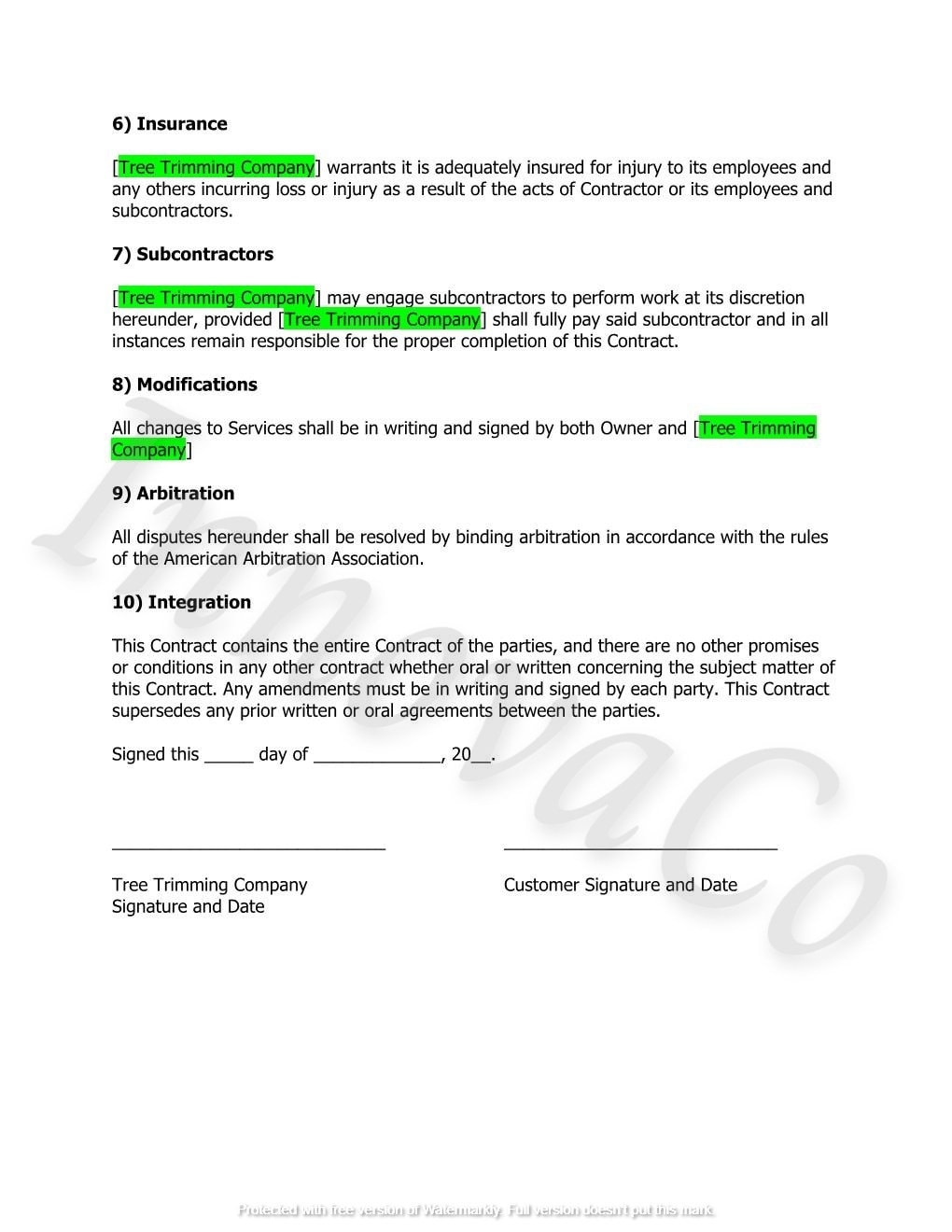 Tree Trimming Contract Template Tree Removal Contract Agreement Tree Service Contract Arborist Contract Tree Service Terms And Condition Etsy