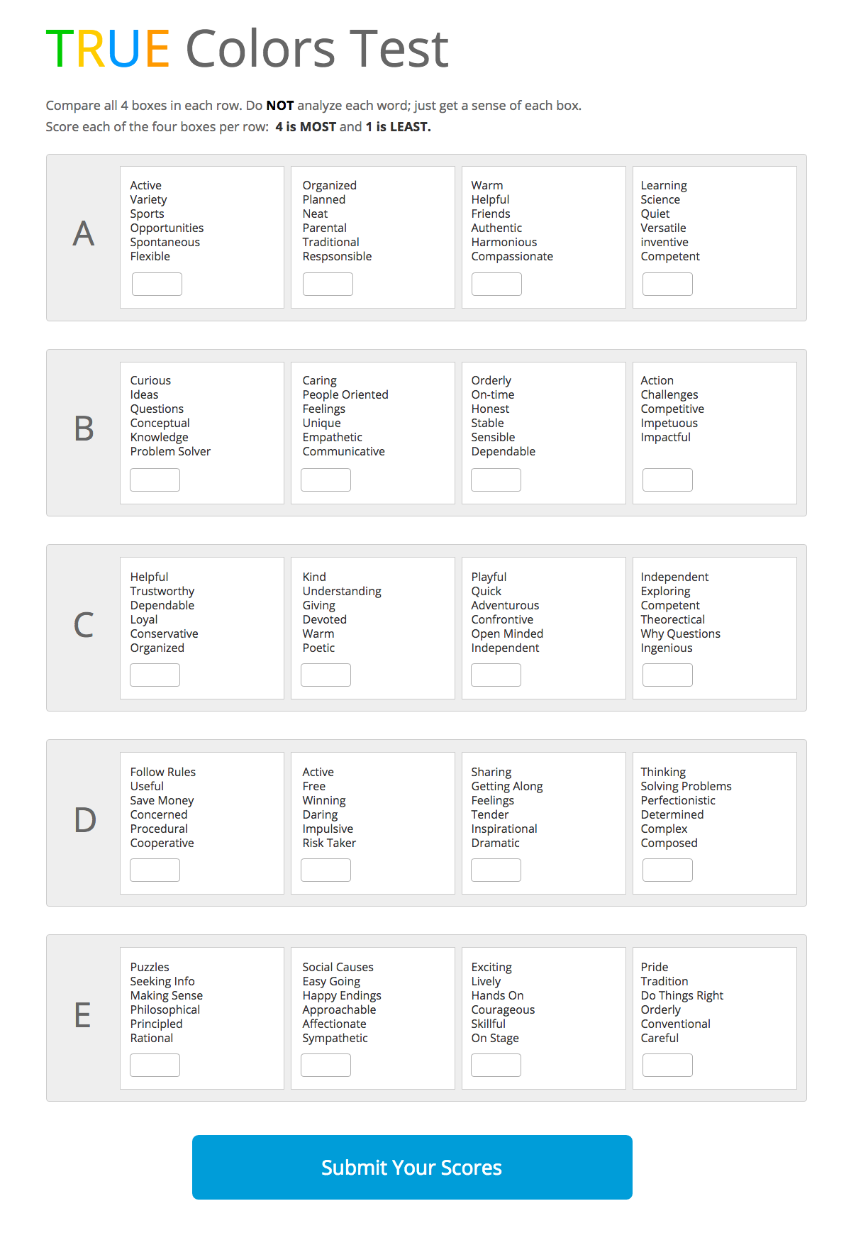 TRUE COLORS Personality Test Behance