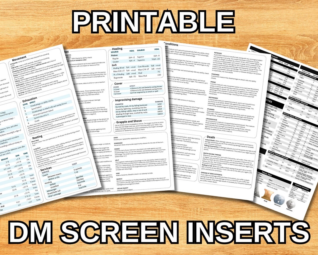 Ultimate DM Screen Inserts For Dnd 5e 2014 4 Letter Sized 8 5x11 Printable DM Info Sheets Digital Download Etsy Singapore