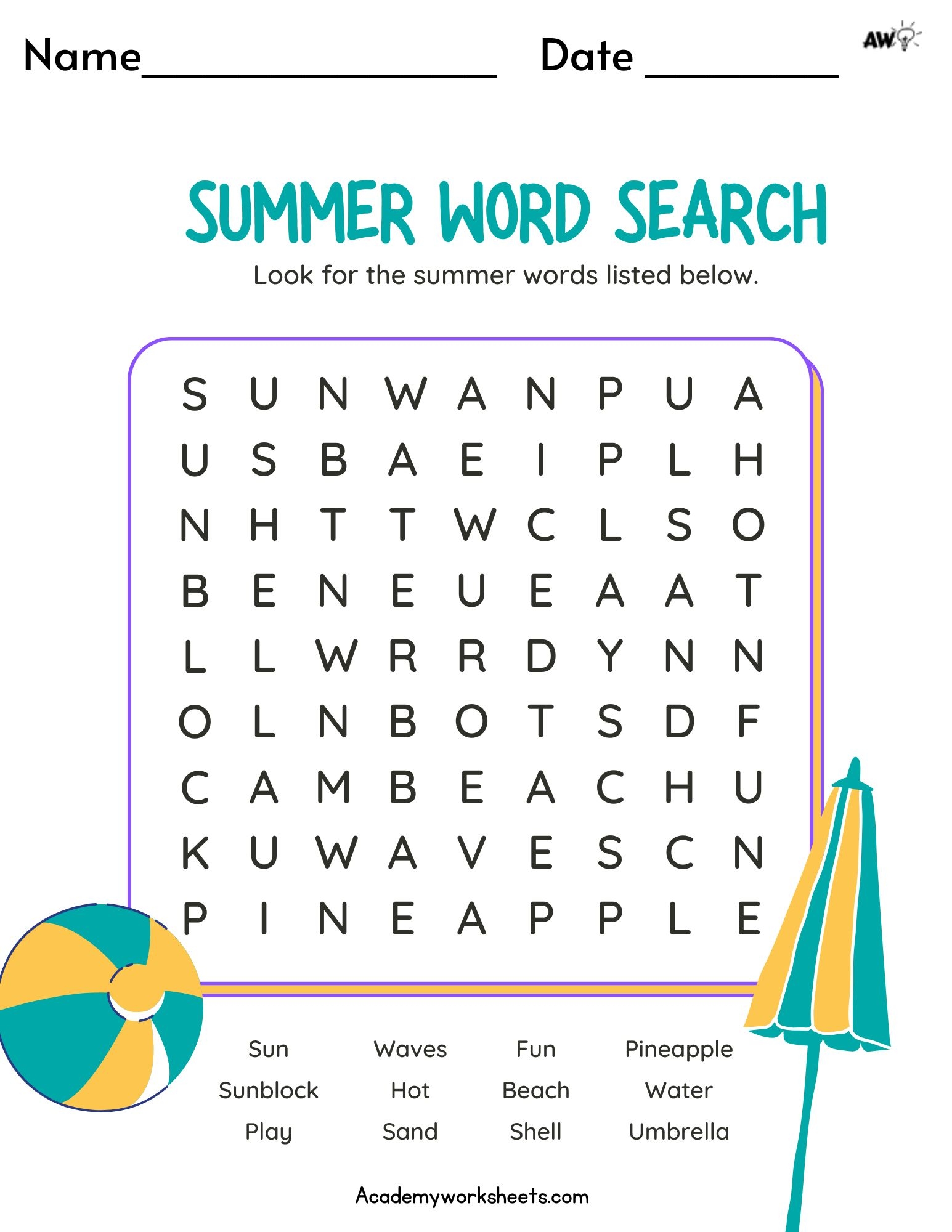 Word Searches Printable For Kids