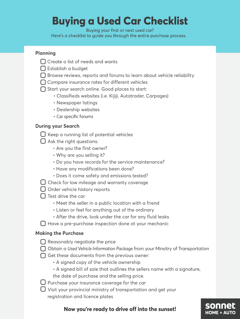 Used Car Checklist Fill Online Printable Fillable Blank PdfFiller