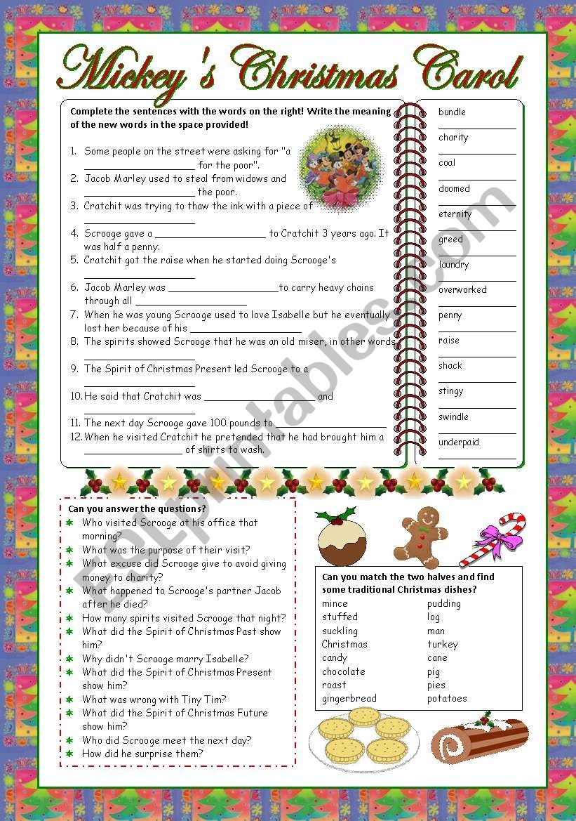 Free Printable Christmas Carol Worksheets