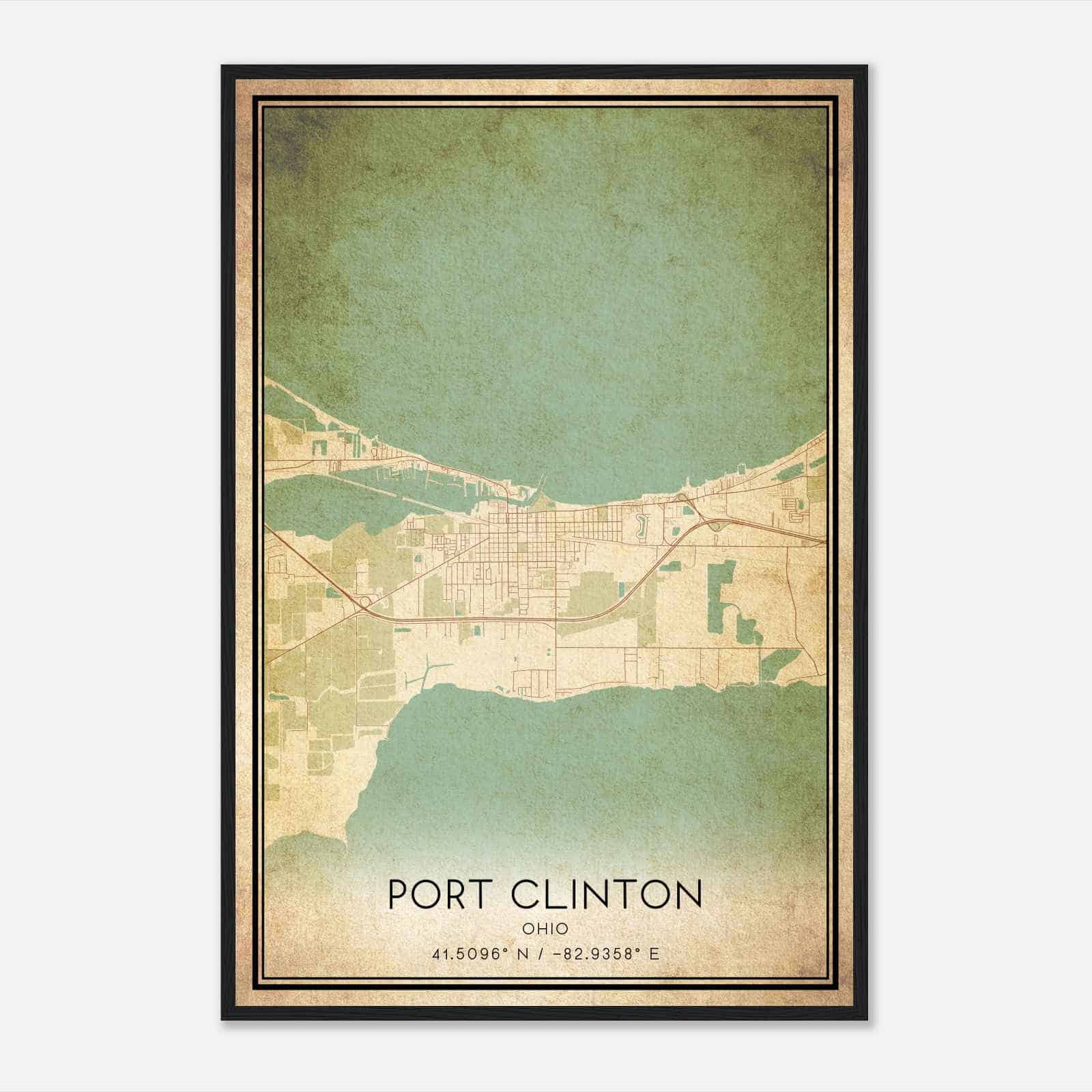 Vintage Port Clinton Ohio Map Poster Modern Home Decor Wall Art Print Custom Maps Posters