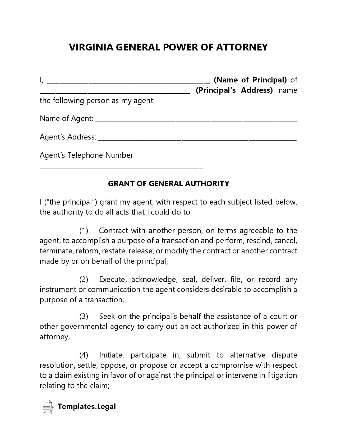 Virginia Power Of Attorney Templates Free Word PDF ODT 