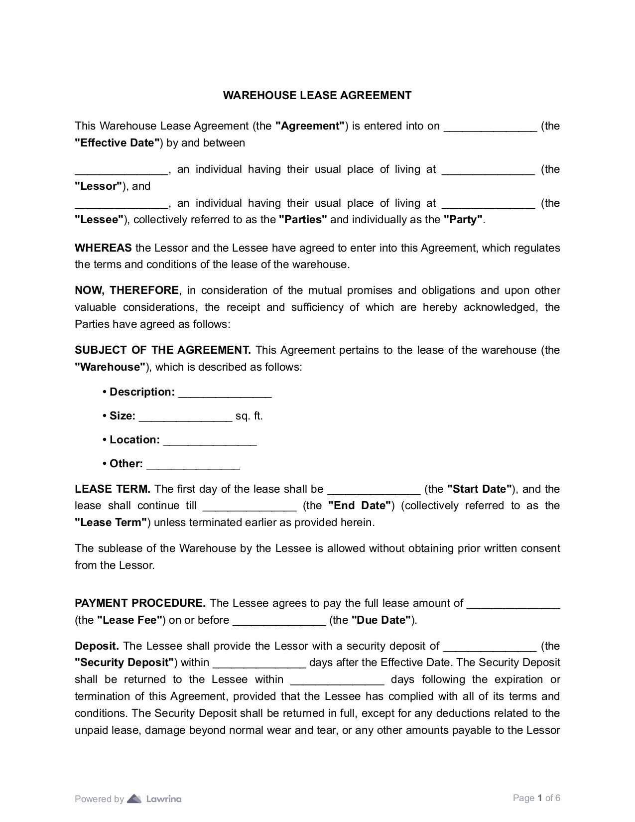 Warehouse Lease Agreement Template PDF Lawrina