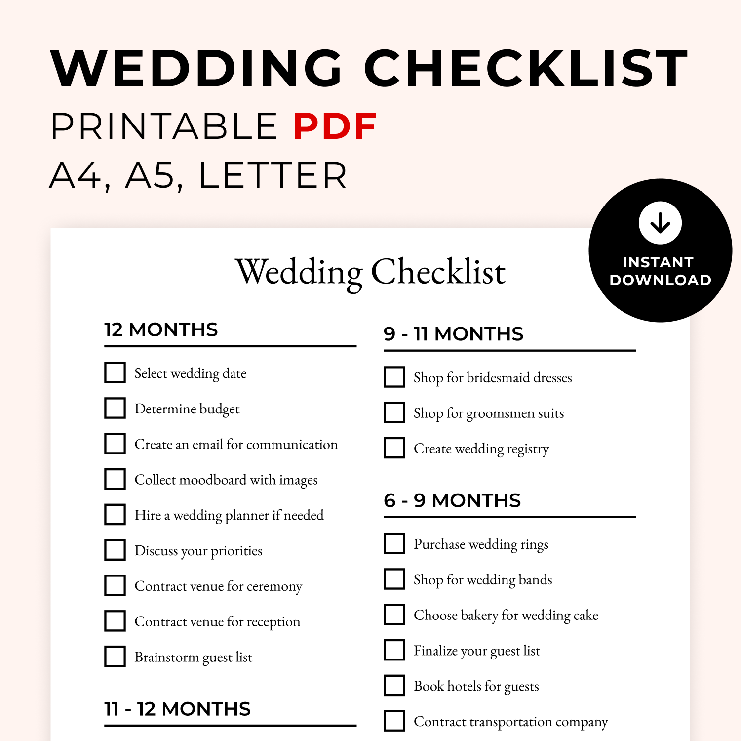 Wedding Check Off List Printable