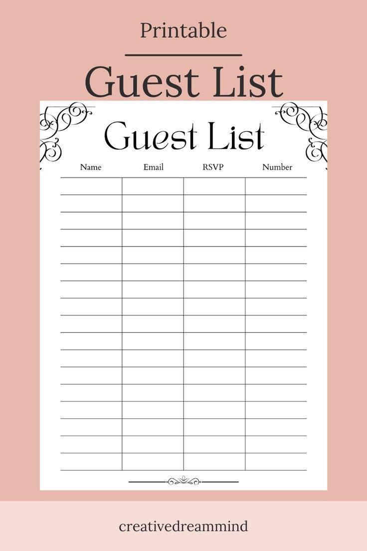 Wedding Guest List Bridal Shower Guest Book List Printable Guest List Guest List Sheet List PDF
