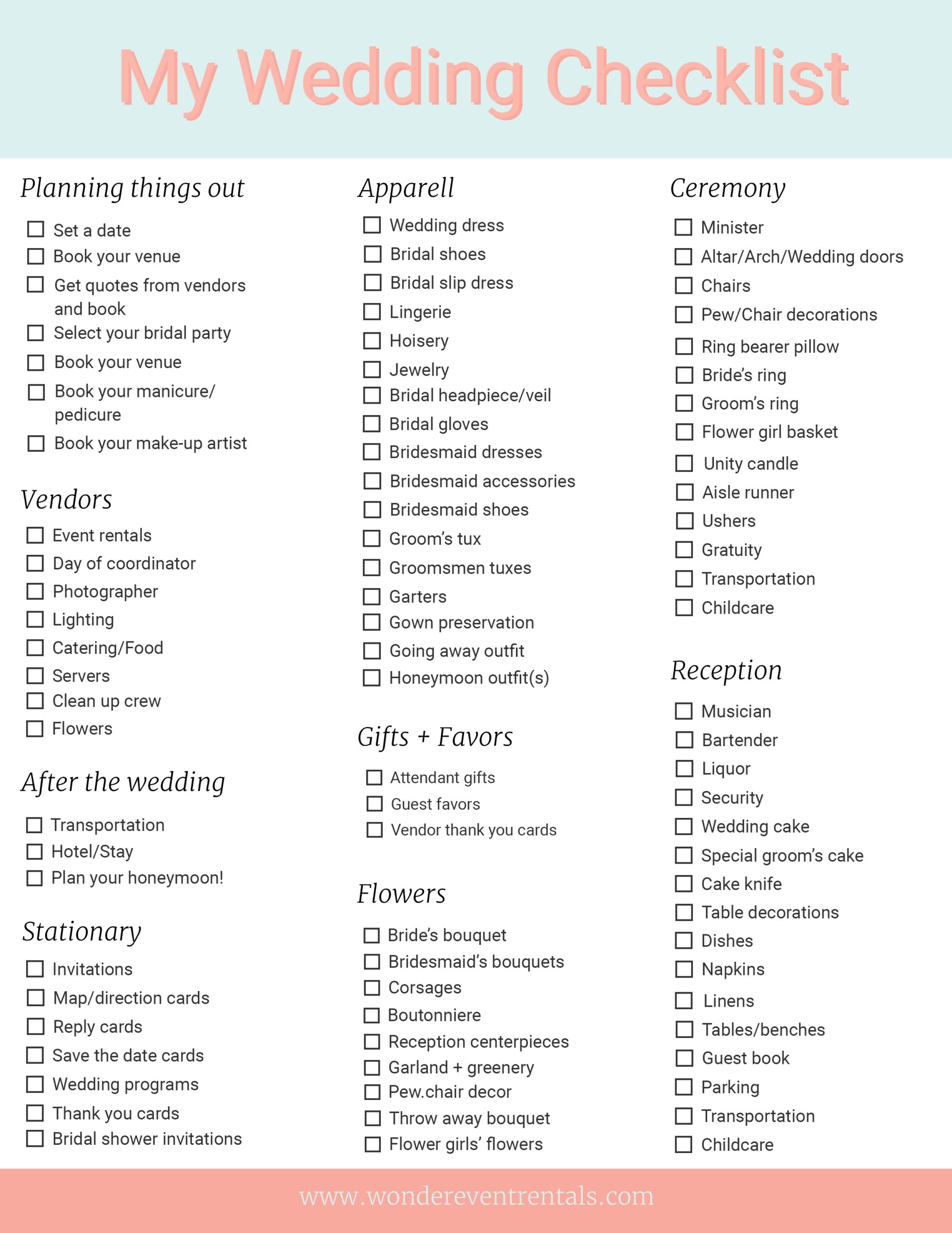Wedding Planning Lists Backtrack Boys