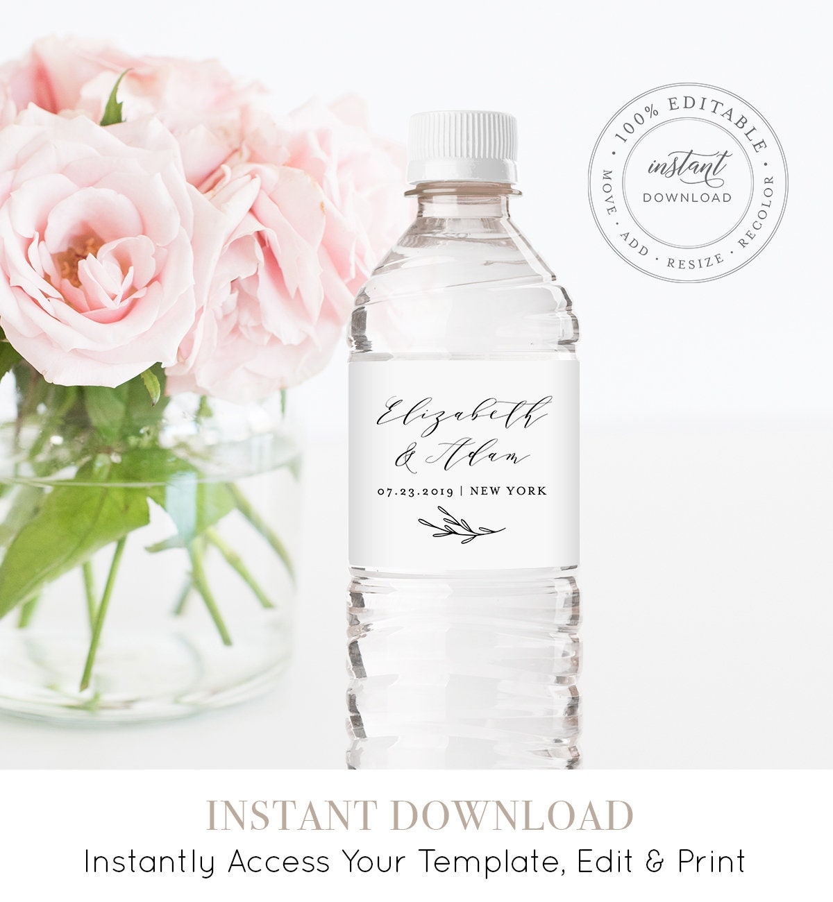 Wedding Water Bottle Label Printable Custom Label Template 100 Editable INSTANT DOWNLOAD Welcome Bag Wedding Favor Templett 037 106BL