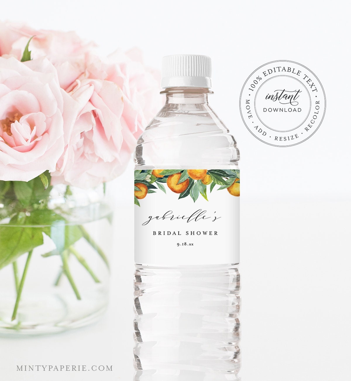 Wedding Water Bottle Label Template Printable DIY Wedding Label Personalized Water Bottle Instant Download Editable Digital 084 124BL