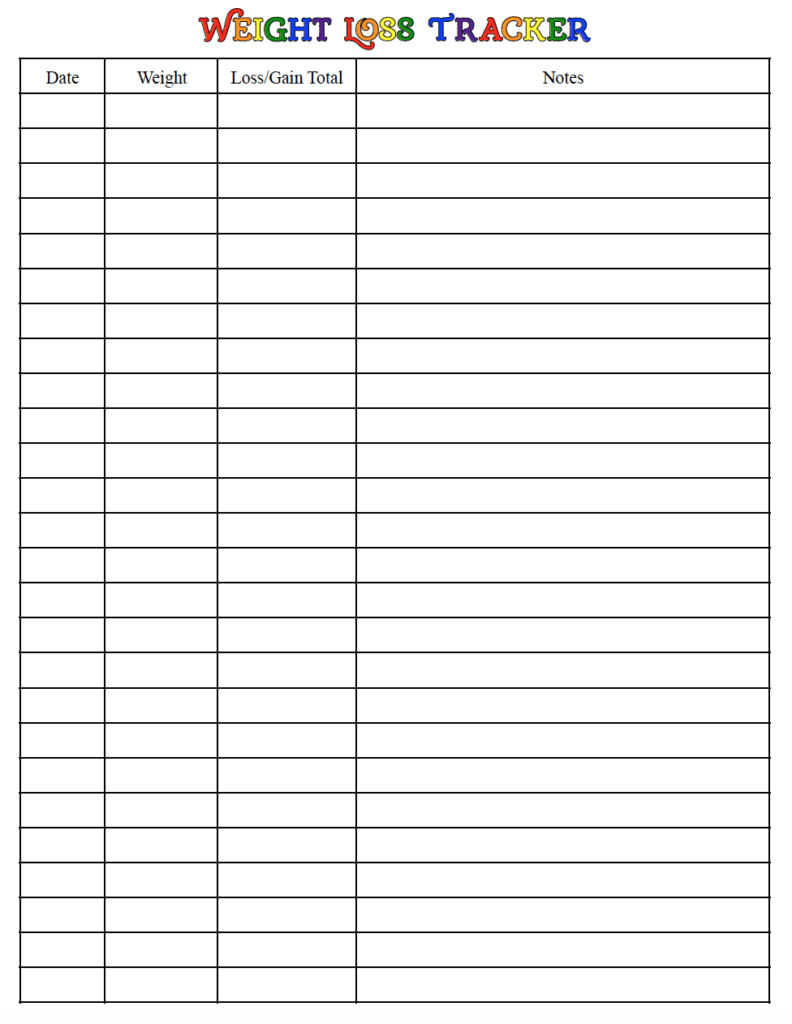 Daily Weight Loss Tracker Printable