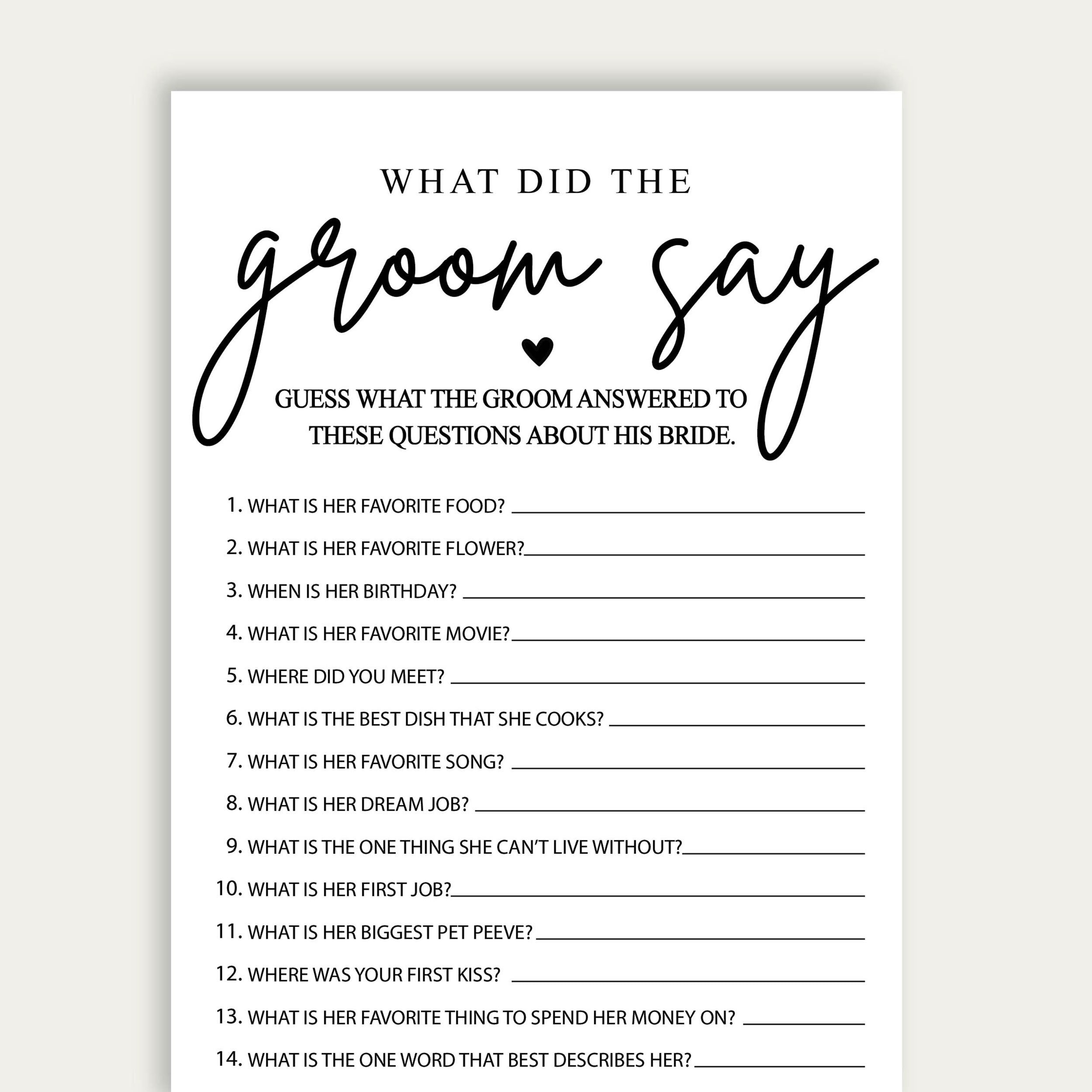 What Did The Groom Say Bridal Shower Game Bridal Shower Printable The Groom Said That Game The Groom Said What Party Game DIY 216 Etsy