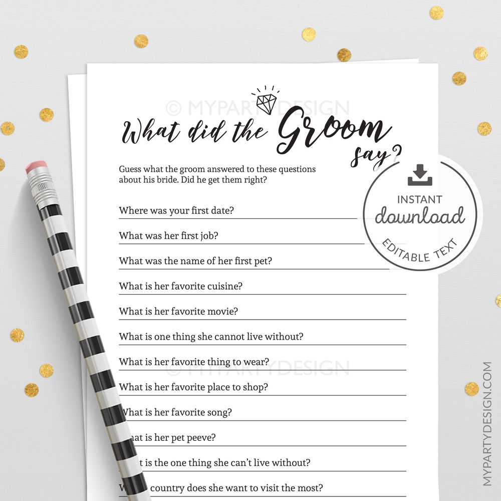 What Did The Groom Say Game Printable Cards My Party Design