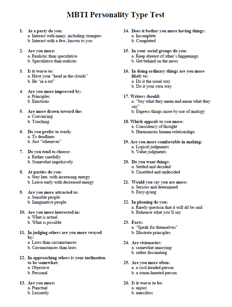 What Is Your Personality Type Take The Myers Brigg Type Indicator Worksheets Library