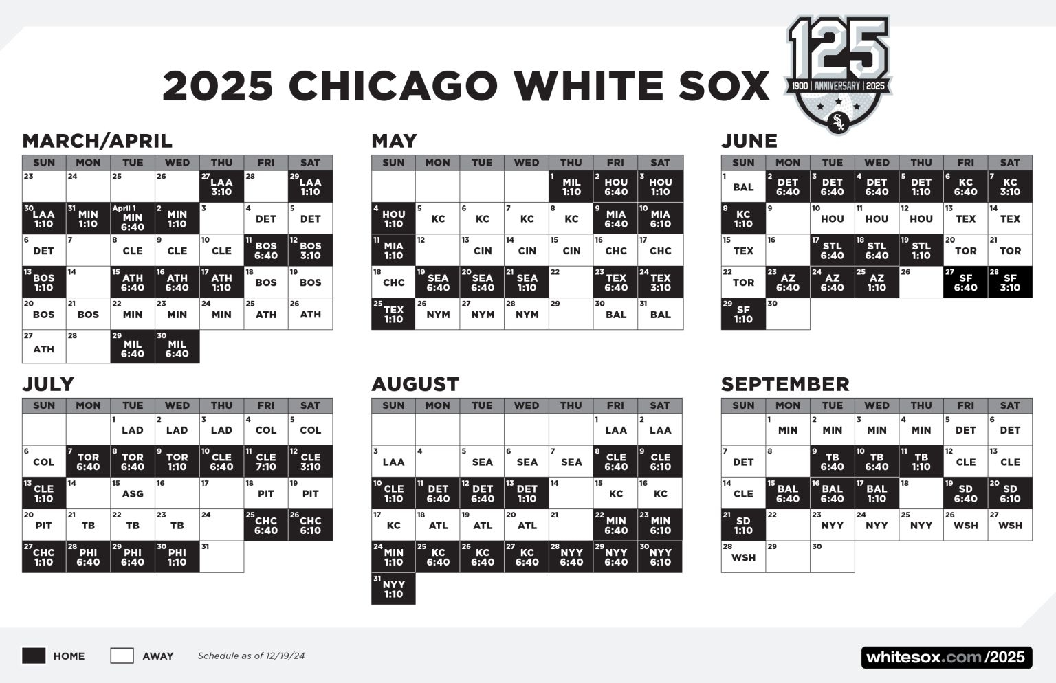 White Sox Printable Schedule Chicago White Sox