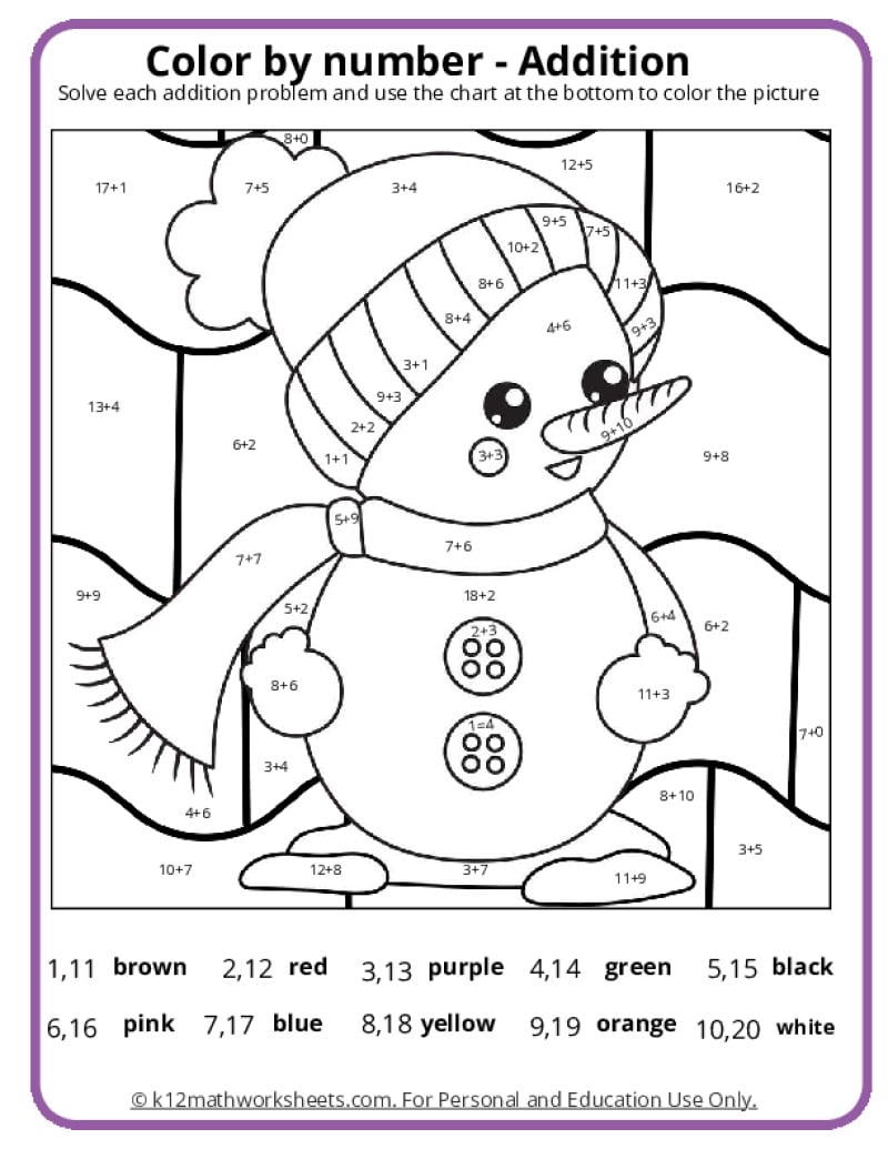 Kindergarten Color By Number Printable