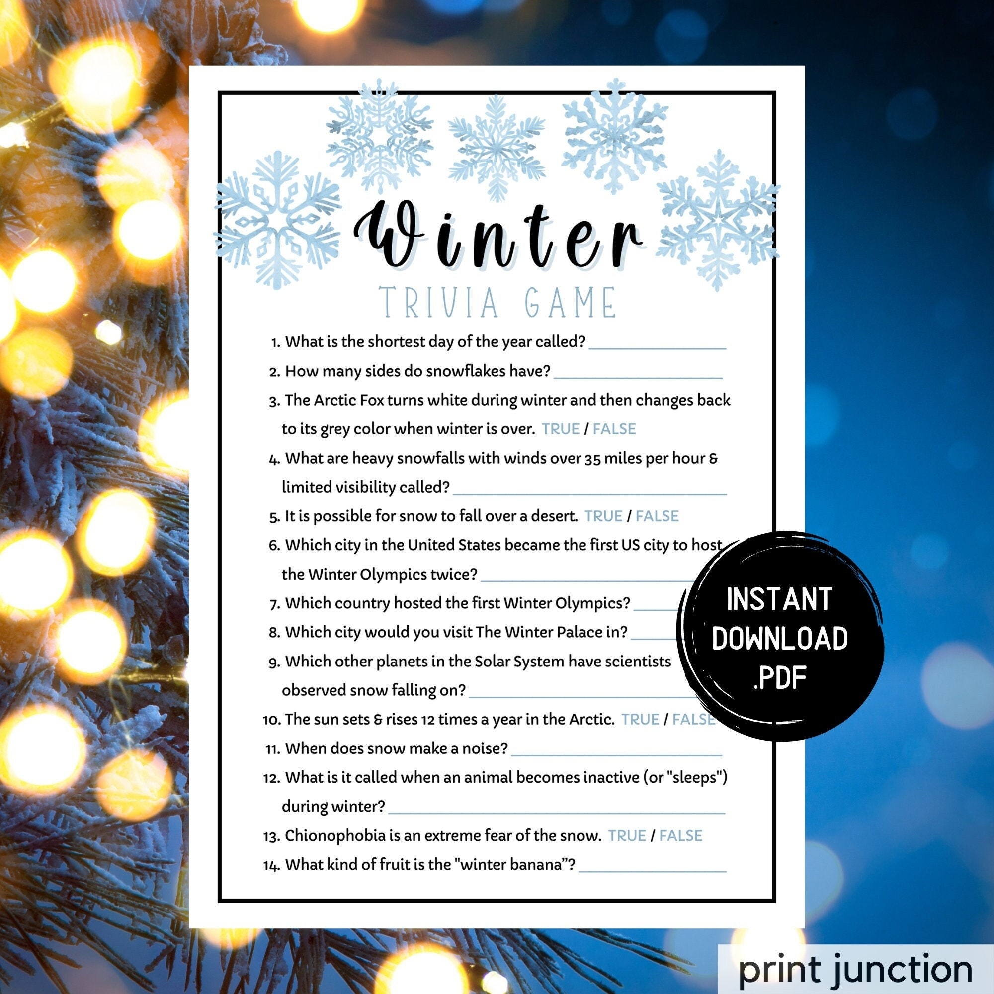 Winter Trivia Game Printable Winter Games Wintertime Activities Fun Winter Games Holiday Trivia Christmas Trivia Instant Download Etsy