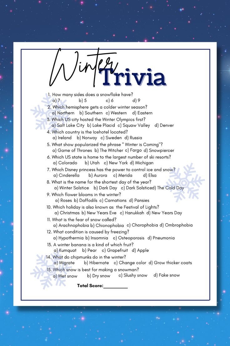 WINTER TRIVIA WINTER TRIVIA FOR KIDS TRIVIA QUESTIONS AND ANSWERS TRIVIA PRINTABLES