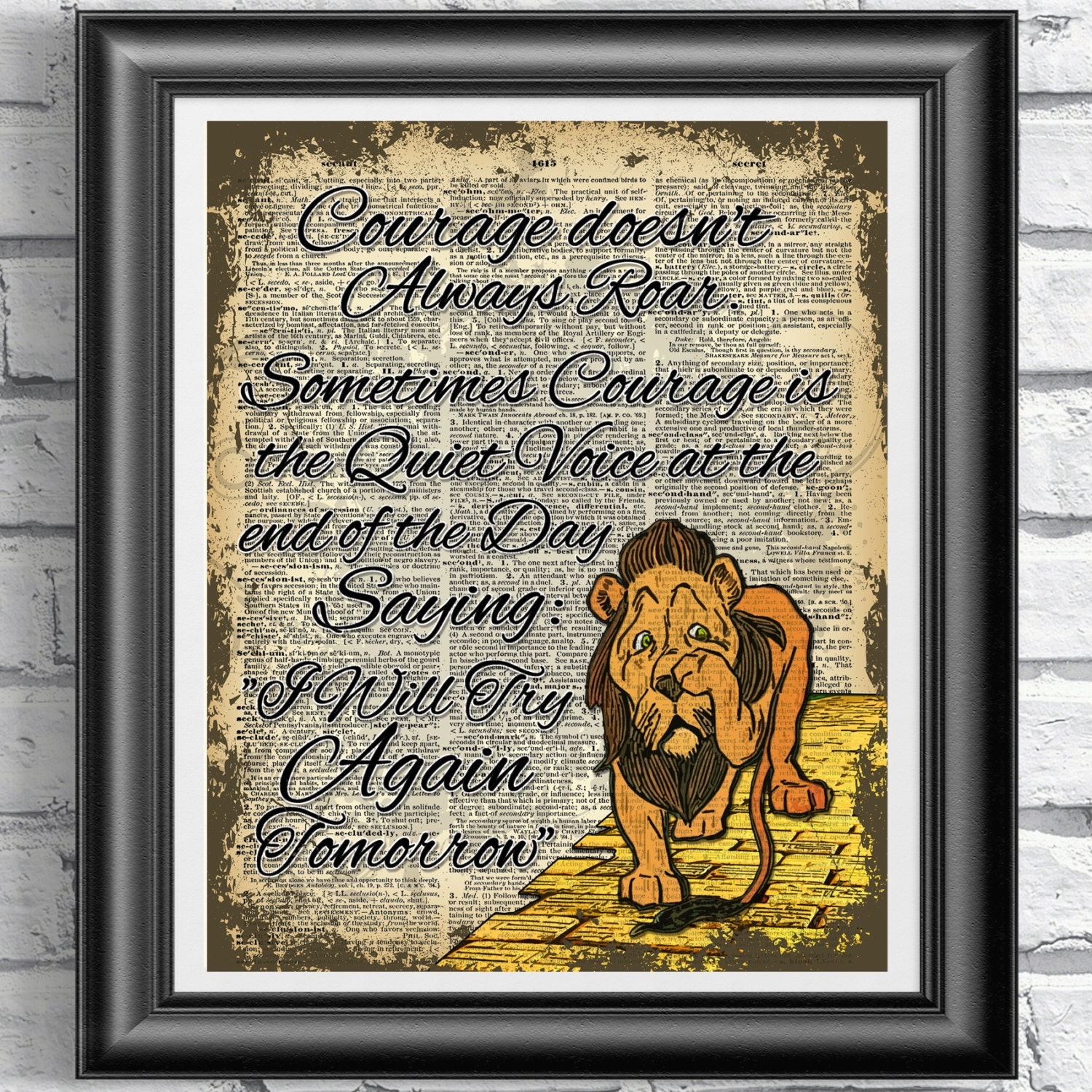 Wizard Of Oz Print Cowardly Lion Book Page Art Courage Quote Print Witch Print Poster Art Gift Idea Vintage Dictionary Print Etsy