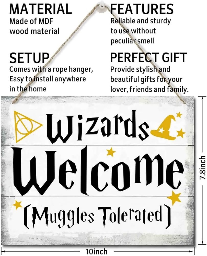 Wizards Welcome Muggles Tolerated Sign Hanging Printed Wall Plaque Wooden Signs Hanging Wizardry Welcome Wall Decor Home Decor Sign 25 4x19 8cm Amazon de Home Kitchen