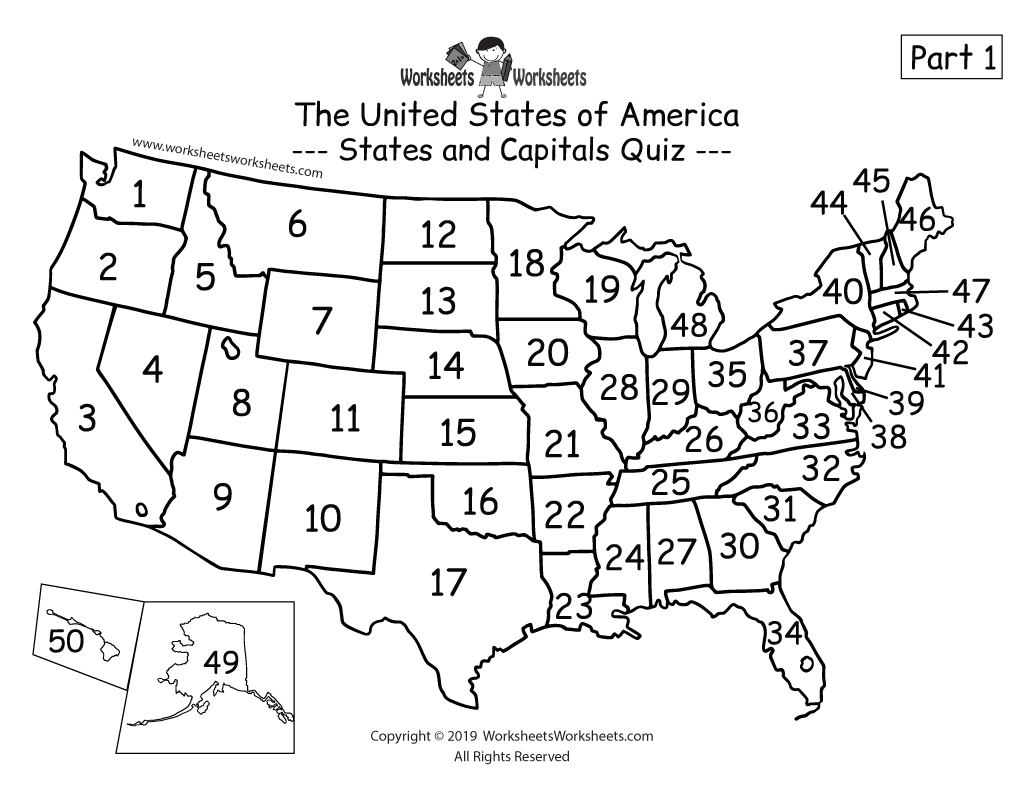 Printable Worksheets 50 Usa States