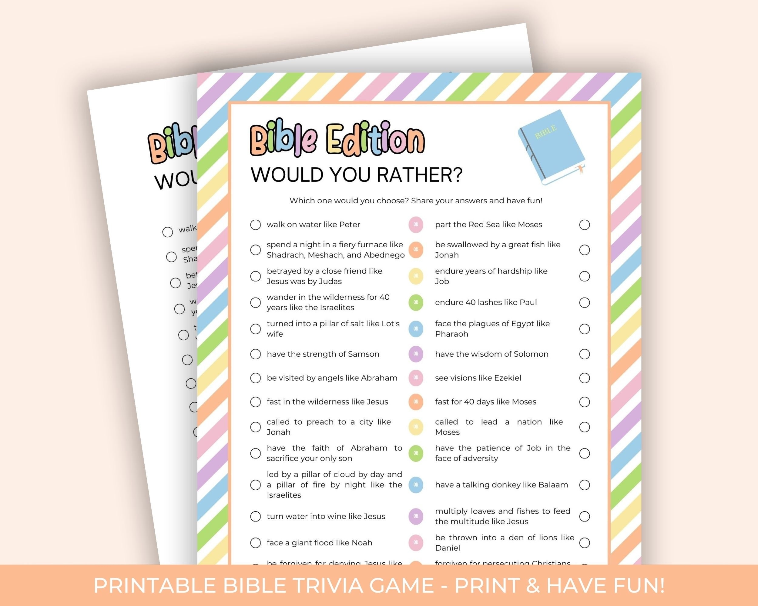 Would You Rather Bible Edition Printable Bible Games Church Activity Sheet Sunday School Activity Page Bible Games For Kids Etsy