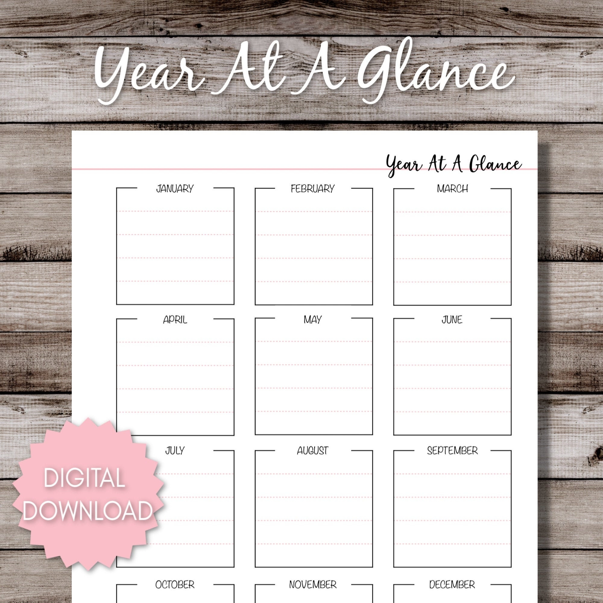 Year At A Glance Planner Printable Etsy