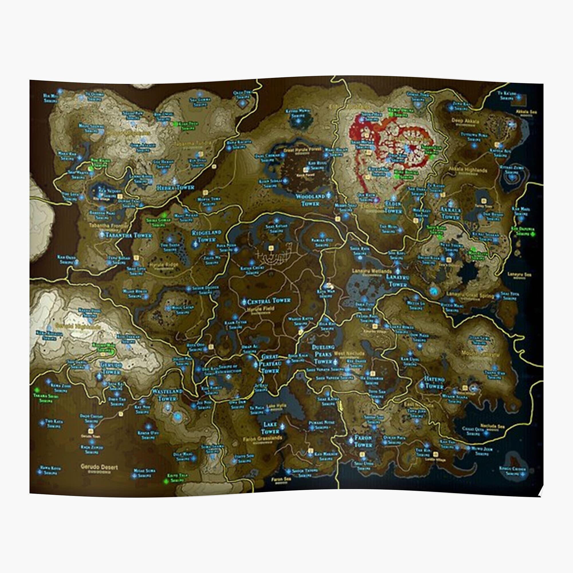 Zelda Map Botw Treasure Map Breath Of The Wild Botw Map Shrine World For Home Decor Wall Art Print Poster For Room Decoration Printed With The Latest Modern Technology On Semi gl 